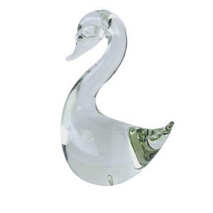 Vintage Hand Blown Glass 4.5" Tall Clear Glass Swan, Low Bubble